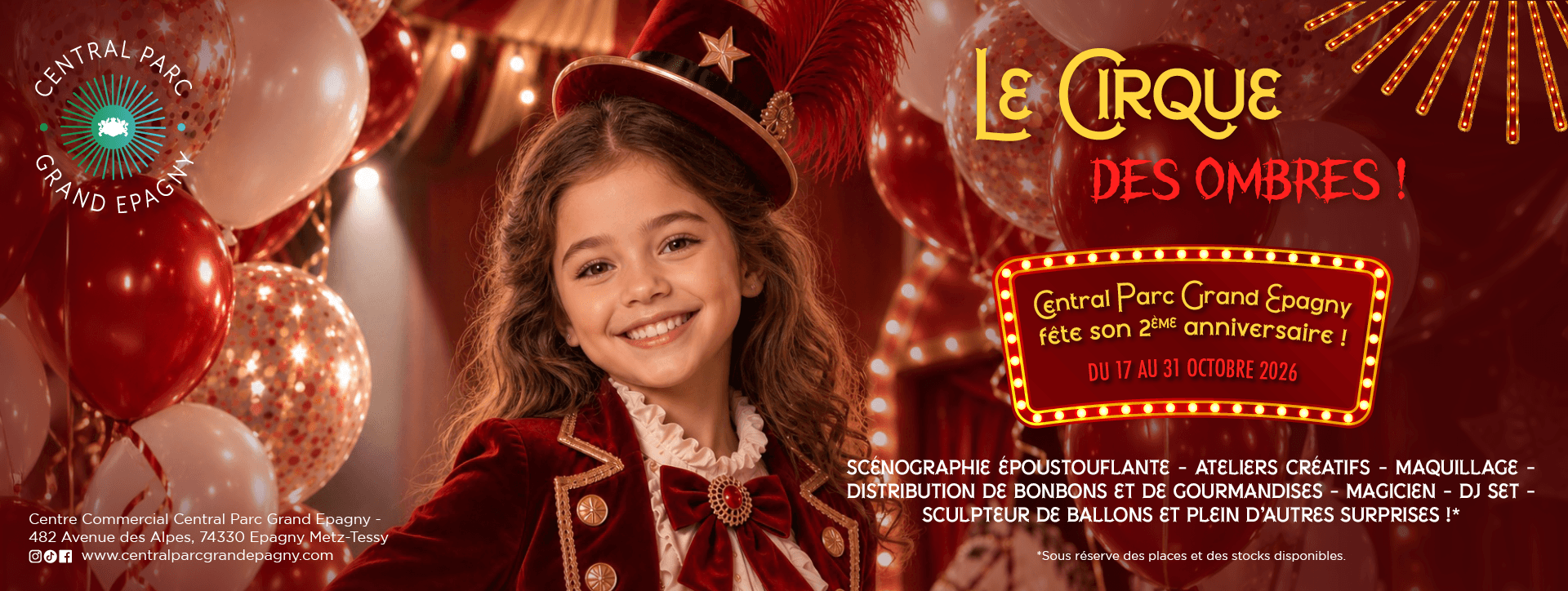 🎪 Le Cirque des Ombres s’installe à Central Parc Grand Epagny pour son 2ème anniversaire !